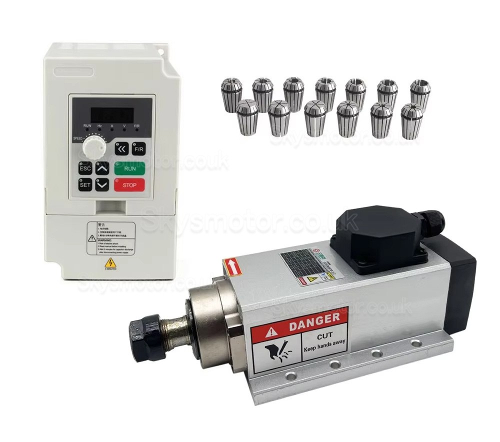 2.2KW 220V/380V Air Cooled Spindle Motor & VFD (Variable Frequency Drive) Kit GDZ80X73-2.2 + H100 ER20 Collet 24000RPM 400 Hz